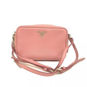 PRADA 1NF674 logo Shoulder pouch Cluch Bag Shoulder Bag Safiano Leather pink